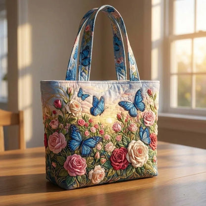 Butterfly Patterns Women Quilted Tote Bag Vintage Lightweight Travel Handbag Large Capacity 3D Printed Patterns Shopping Bag