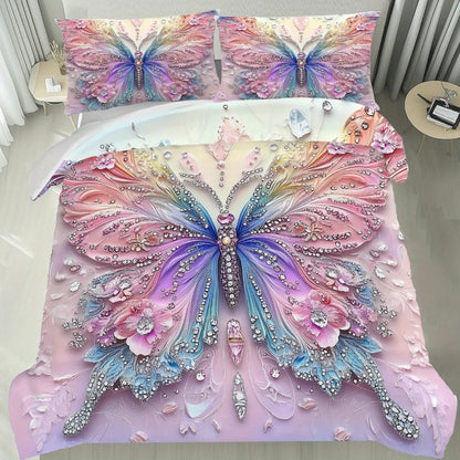 3pcs Pink Purple Bedding Set Blue Fantasy Style Butterfly Print Comfortable King Queen Twin Single Size Bithday Gift for Sister