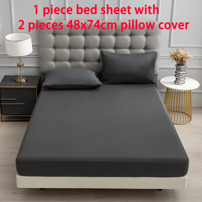 3pc Solid Color Fitted Sheet Set Brushed fabric Soft Comfortable Breathble Bedding Set for Bedroom 1 bed sheet with 2 pillowcase