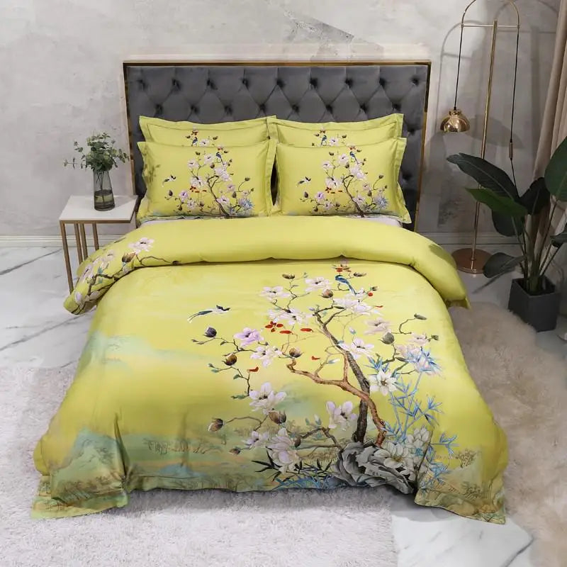 Chic Idyllic Natural Scenery printed Duvet Cover Set 100% Egyptian Cotton Comforter Cover 4/6pcs flat/fitted sheet pillowcases