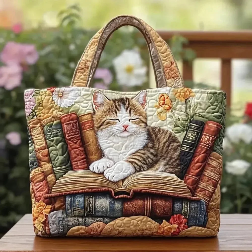 Trendy Vintage Quilted Tote Bag Lightweight 3D Printed Patterns Shoulder Bag Cotton Large Capacity Canvas Bag Casual