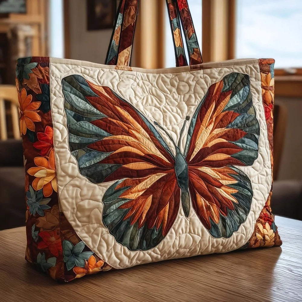 Butterfly Patterns Women Quilted Tote Bag Vintage Lightweight Travel Handbag Large Capacity 3D Printed Patterns Shopping Bag