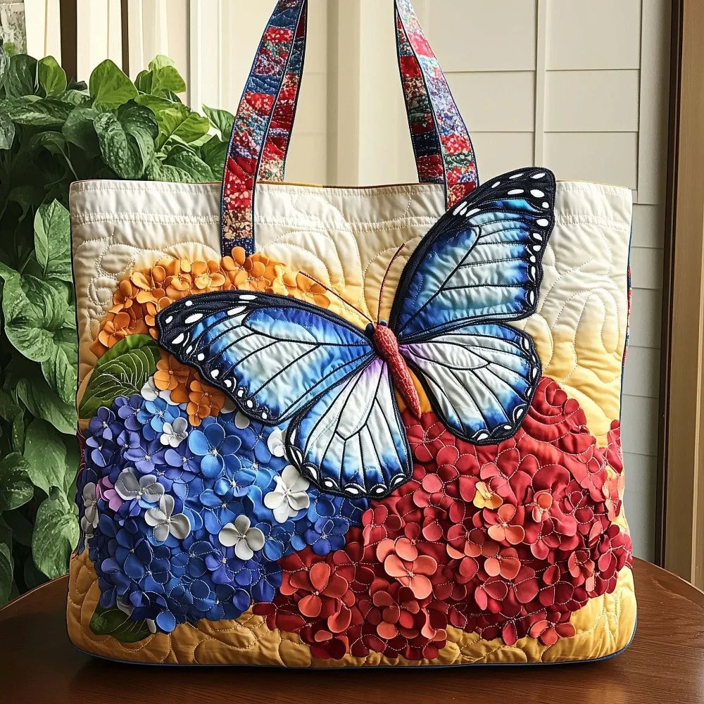 Butterfly Patterns Women Quilted Tote Bag Vintage Lightweight Travel Handbag Large Capacity 3D Printed Patterns Shopping Bag