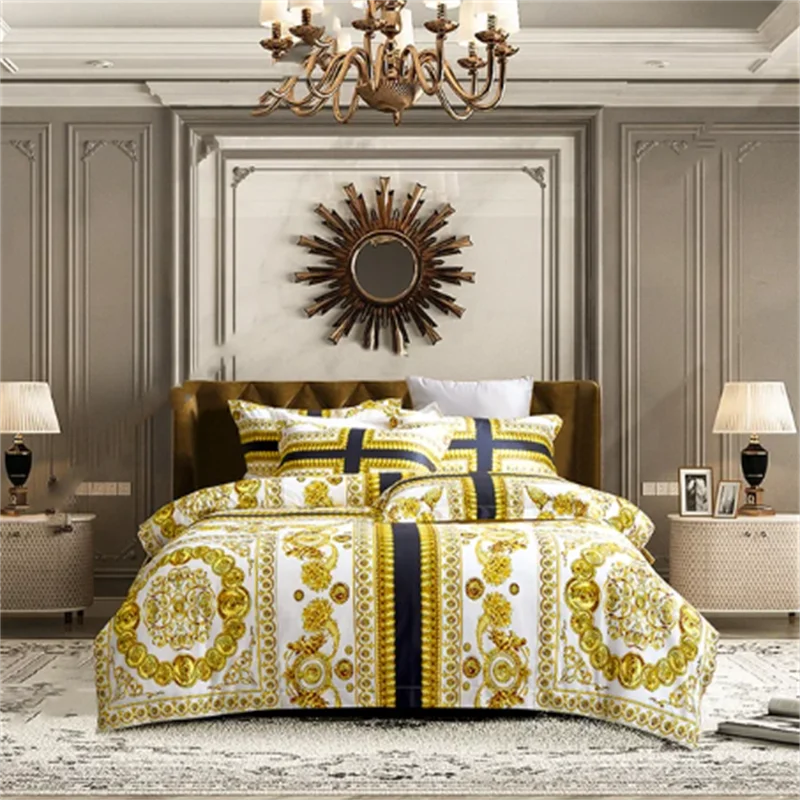 Luxury Bedding set Modern Style Digital Printing polyester fiber Fabric Duvet Cover Fitted Sheet Pillowcases Home Textile