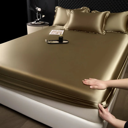 Solid Color Fashion Satin Fitted Sheet Rayon Mattress Cover with Elastic Band Bed Sheet for Bedding 140x200 160x200