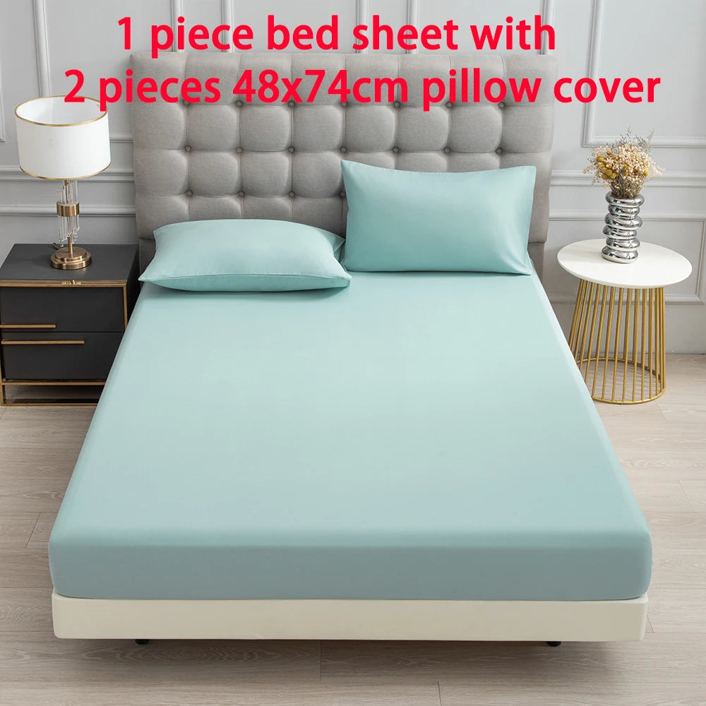 3pc Solid Color Fitted Sheet Set Brushed fabric Soft Comfortable Breathble Bedding Set for Bedroom 1 bed sheet with 2 pillowcase