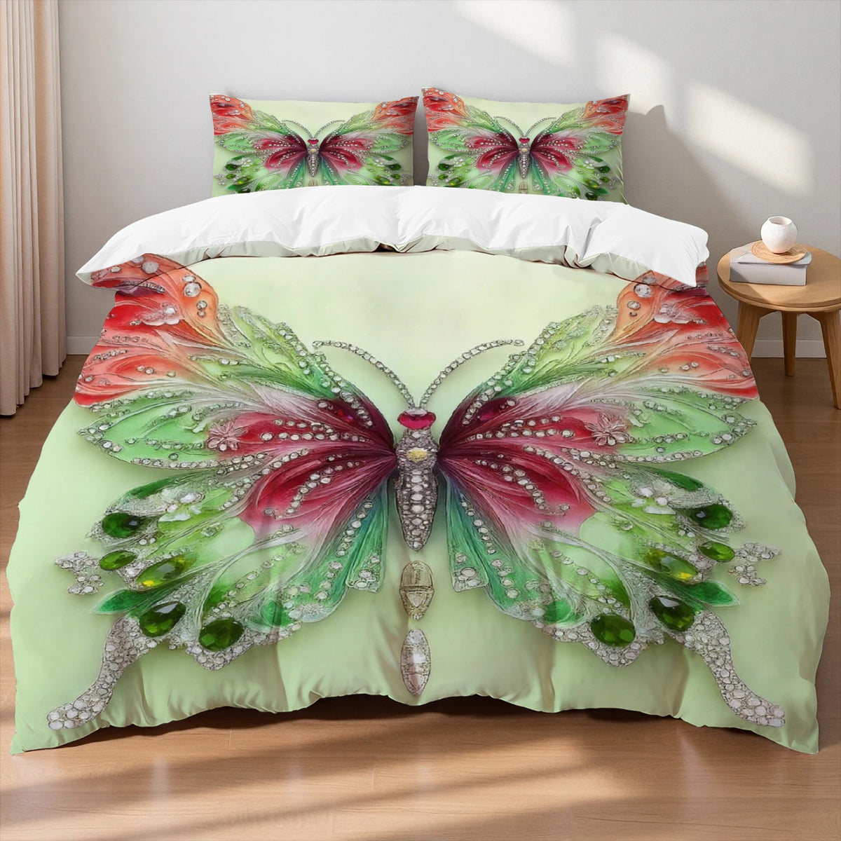 3pcs Pink Purple Bedding Set Blue Fantasy Style Butterfly Print Comfortable King Queen Twin Single Size Bithday Gift for Sister