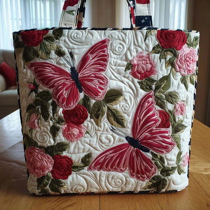 Butterfly Patterns Women Quilted Tote Bag Vintage Lightweight Travel Handbag Large Capacity 3D Printed Patterns Shopping Bag