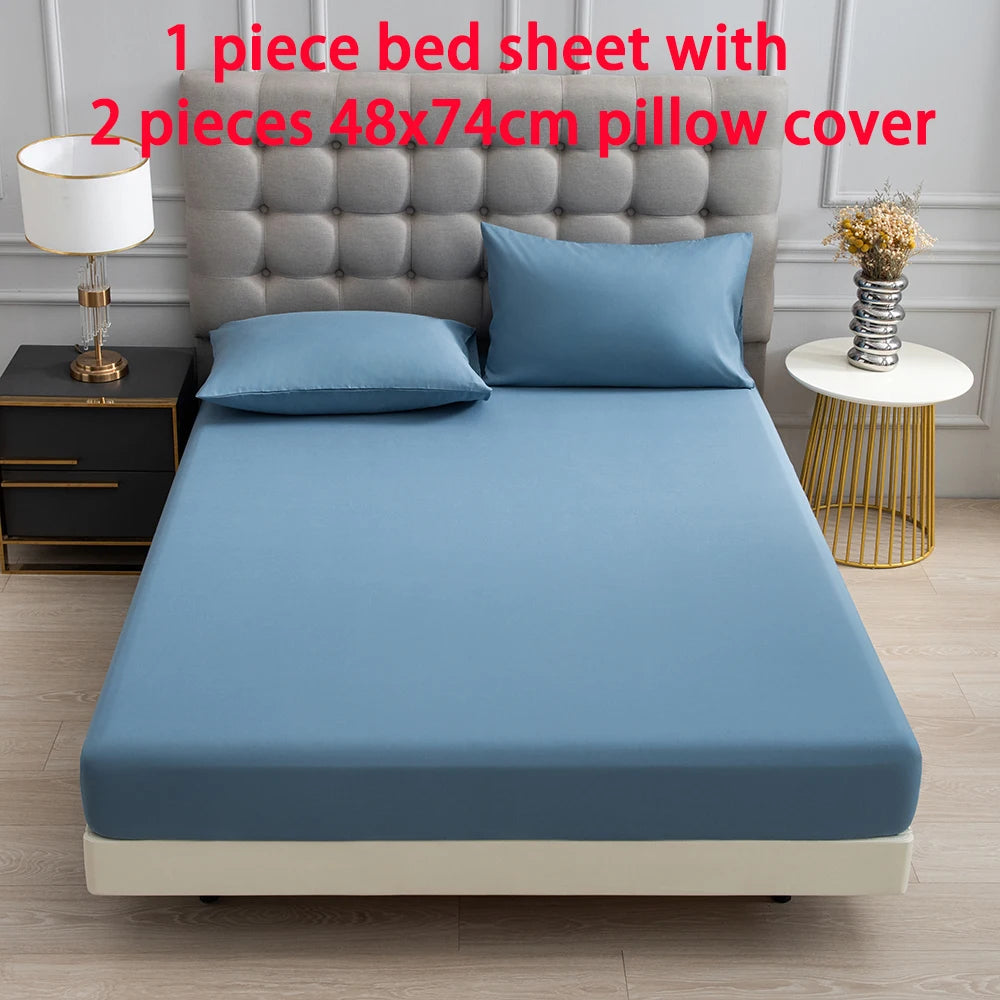 3pc Solid Color Fitted Sheet Set Brushed fabric Soft Comfortable Breathble Bedding Set for Bedroom 1 bed sheet with 2 pillowcase