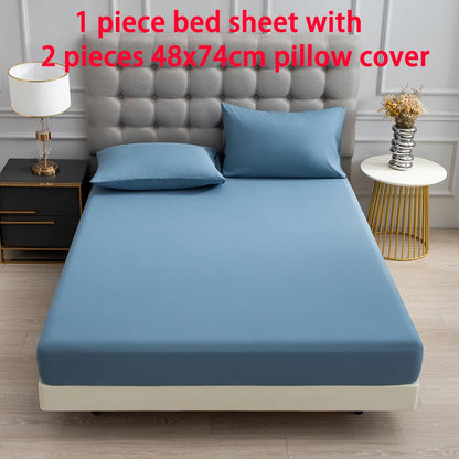 3pc Solid Color Fitted Sheet Set Brushed fabric Soft Comfortable Breathble Bedding Set for Bedroom 1 bed sheet with 2 pillowcase